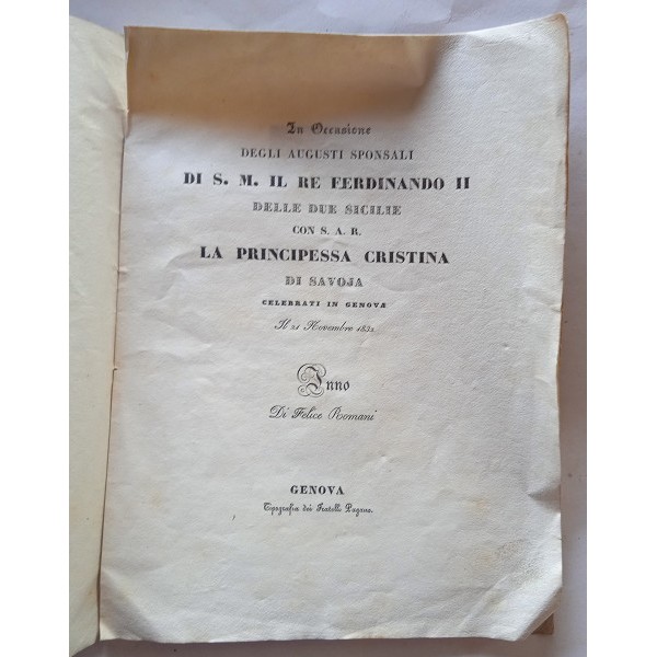 In occasione degli augusti sponsali di S. M. il re Ferdinando II delle Due Sicilie In occasione degli augusti sponsali di S. M. il re Ferdinando II delle Due Sicilie