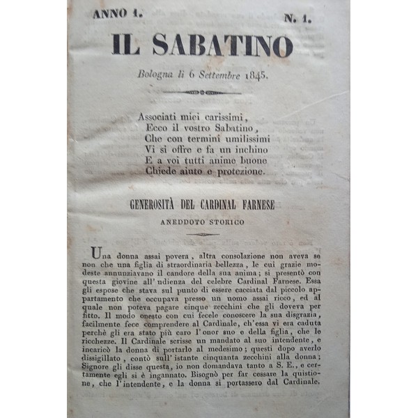 Il Sabatino. Anno I, n. 1 (settembre 1845) n. 51 (agosto 1846) Il Sabatino. Anno I, n. 1 (settembre 1845) n. 51 (agosto 1846)
