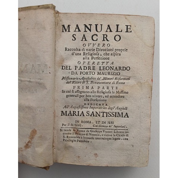 Manuale sacro ovvero raccolta di varie divozioni Manuale sacro ovvero raccolta di varie divozioni